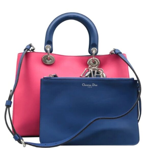 Dior Handbags - 100% Authentic Dior VIP Pink&Blue W/P Leather Satchel 675-111124